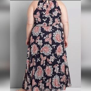 LANE BRYANTSZ 18. PAISLEY PLEATED CHIFON SLEEVELESS HALTER NECK. Maxi